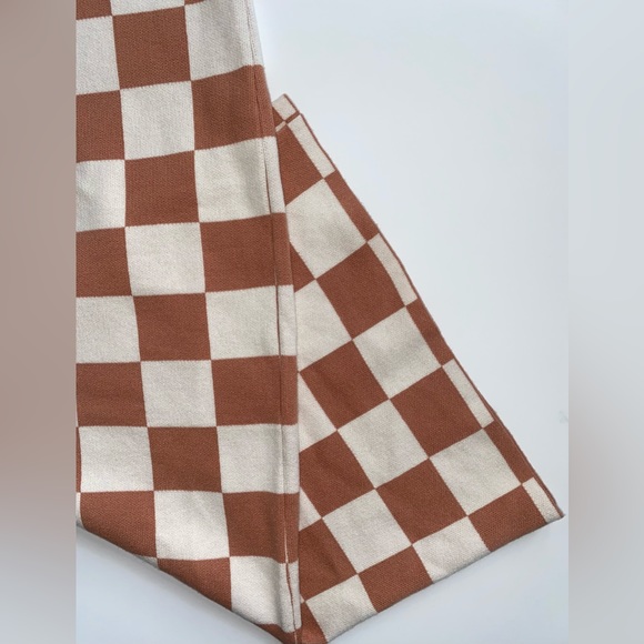 Sweater Dress Checkerboard Maxi Brown Cream White Checkered Cozy Stretch Cuddle - Picture 6 of 7